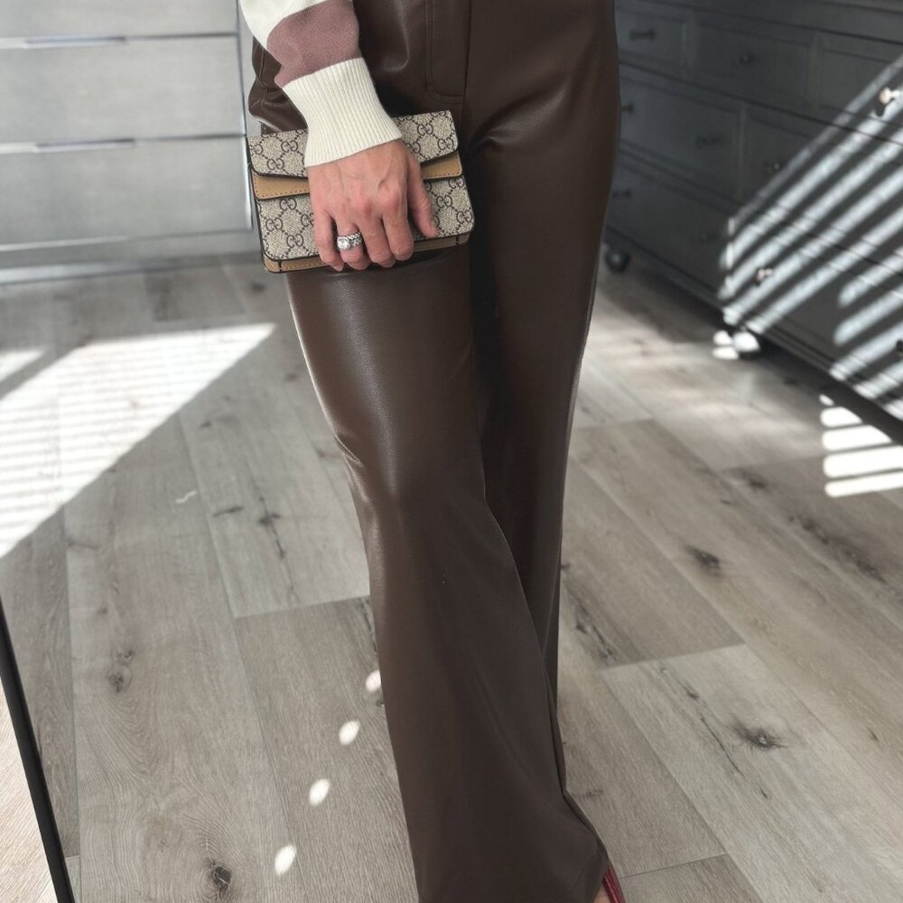 Women's Chocolate Soft Faux Leather Pants | Boyfriend Fit | Brown